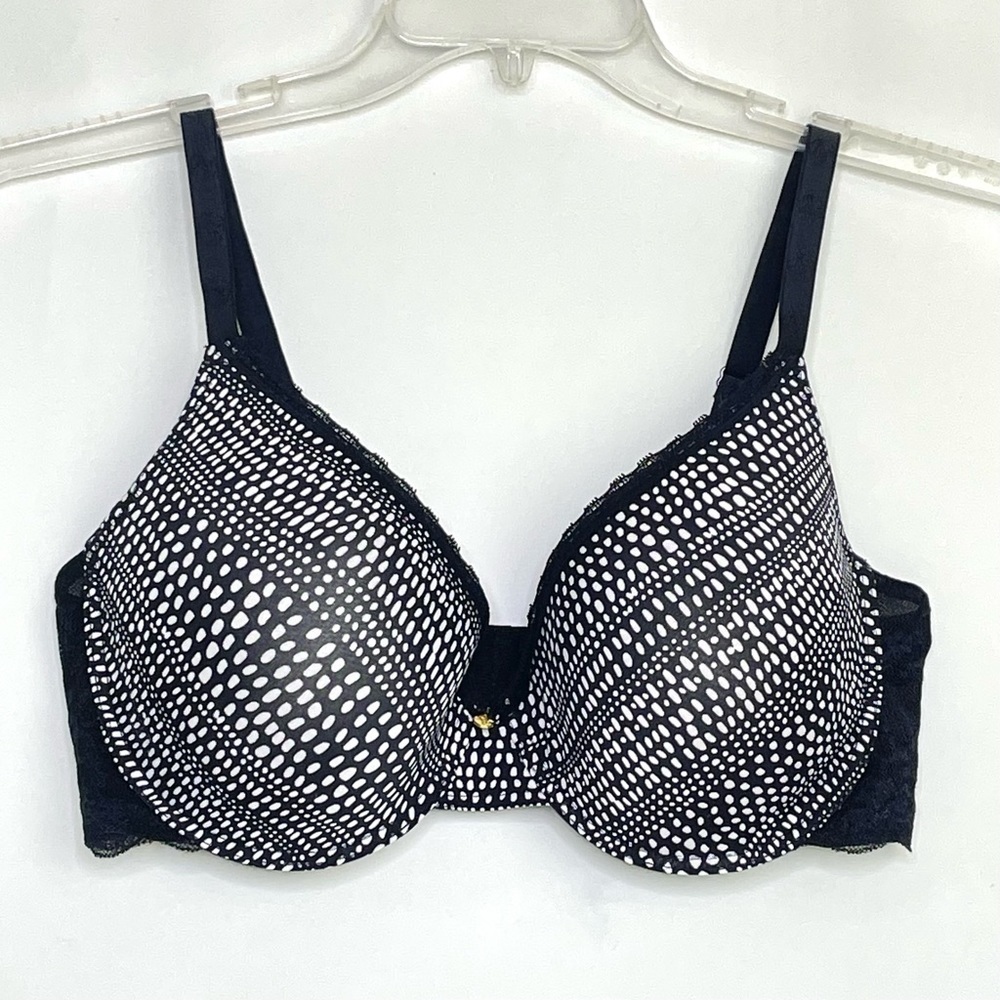 Adrienne Vittadini Black White Polka Dot Spotted Underwire Lace Bra Sz 40DD